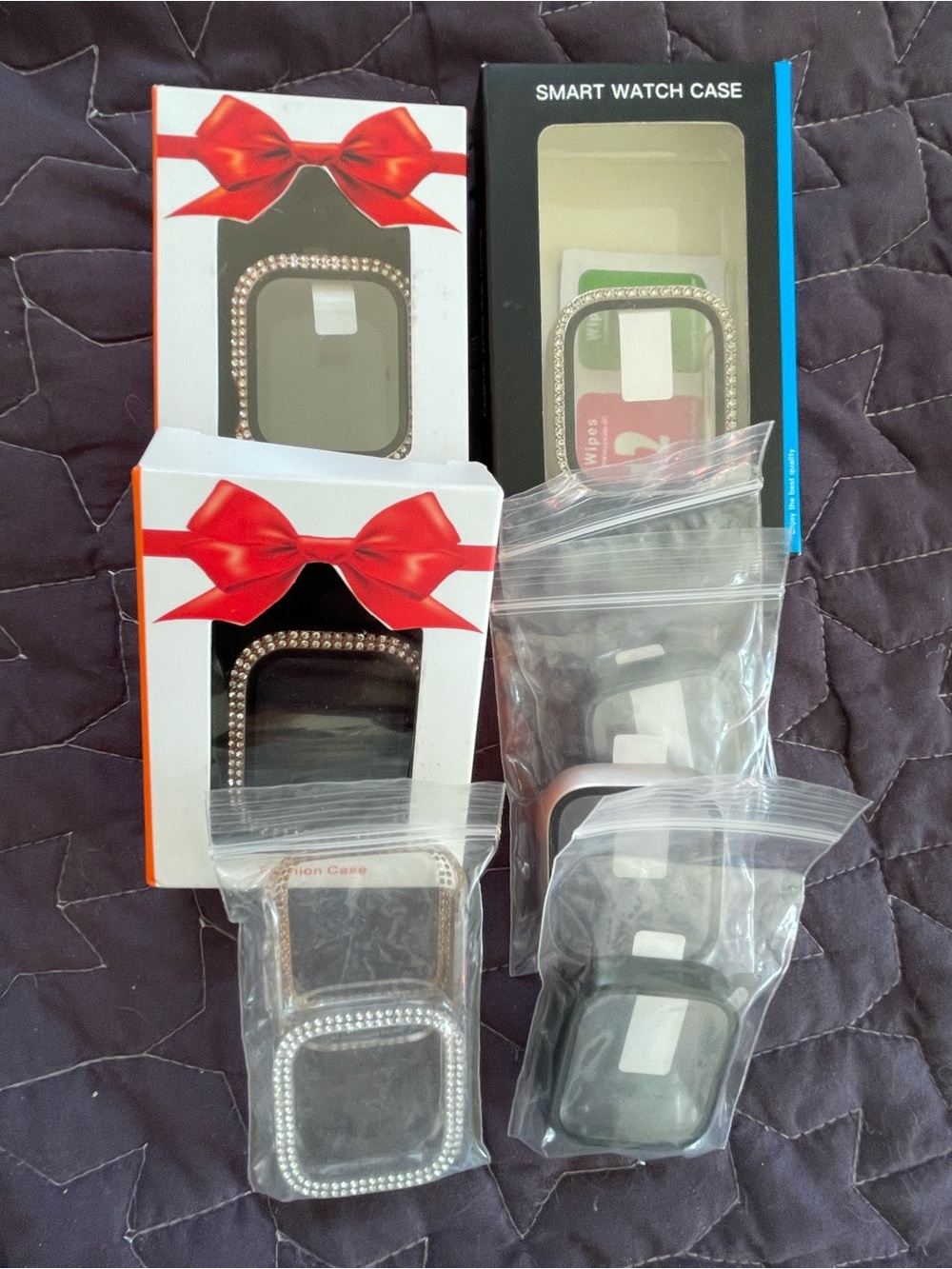 Rhinestone Trim Smart Watch Case Protector - Black, set of 8